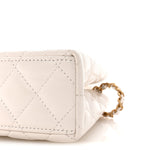 Shiny Aged Calfskin Quilted Nano Kelly Shopper White