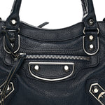 Chevre Silver Metallic Edge Hardware Mini City Bleu de Minuit