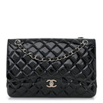 Patent Quilted Jumbo Double Flap Dark Blue