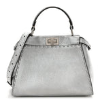 Cuoio Romano Lux Selleria Mini Peekaboo Iconic Satchel Argento
