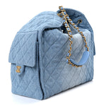 Washed Denim Quilted Medium Chanel 25 Handbag Blue