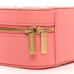 Lambskin Quilted Top Handle Small Vanity Case Pink