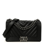 Lambskin Chevron Quilted Medium Boy Flap Black