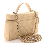 Caviar Quilted Top Handle Slim Vanity With Chain Beige