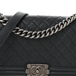 Caviar Quilted Medium Boy Flap Dark Grey