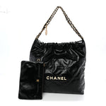 Shiny Calfskin Quilted Large Chanel 22 Black