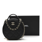 Caviar Quilted Round Handle With Care Vanity With Chain Black