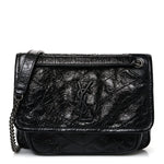 Crinkled Calfskin Matelasse Monogram Baby Niki Chain Satchel Black