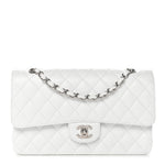 Caviar Quilted Medium Double Flap White