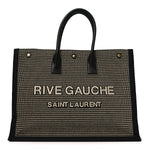 Embroidered Cotton Linen Rive Gauche Noe Tote Black Beige
