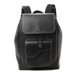 Grained Calfskin Saddle Drawstring Backpack Black