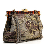 Silk Crystal Beaded Sequin Plexiglass Floral Vanda Circles Chain Clutch Multicolor