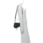 Grained Calfskin Mini Saddle Bag With Strap Black