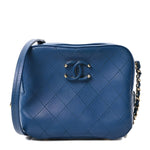 Calfskin Stitched Enamel CC Camera Case Bag Blue