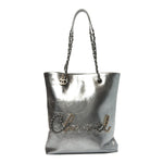 Metallic Crumpled Calfskin Chain 20s Signe Tote Silver