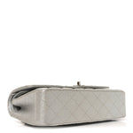 Glittered Metallic Caviar Quilted Medium Double Flap Silver