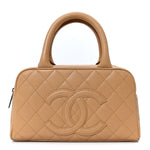 Caviar Quilted Small Bowler Beige