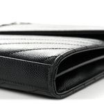 Grain De Poudre Matelasse Chevron Monogram Chain Wallet  Black