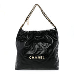 Shiny Calfskin Quilted Large Chanel 22 Black