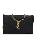 Grain De Poudre Matelasse Chevron Monogram Chain Wallet Black