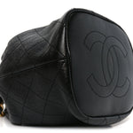Shiny Lambskin Quilted Fashion Therapy Bucket Drawstring Bag Black