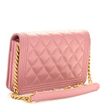 Metallic Lambskin Quilted Boy Wallet On Chain WOC Pink