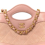 Suede Shiny Crumpled Calfskin Quilted Micro 31 Shopping Bag Light Pink