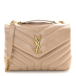 Calfskin Y Quilted Monogram Small Loulou Chain Satchel Dark Beige