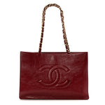 Shiny Aged Calfskin Shopping Bag Red
