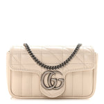 Calfskin Matelasse Aria Super Mini GG Marmont Shoulder Bag Mystic White