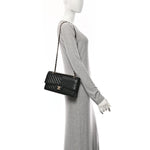 Lambskin Chevron Quilted Medium Double Flap Black