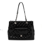 Patent Quilted Large Coco Shine Shopping Tote Black