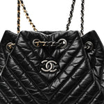 Aged Calfskin Chevron Quilted Small Gabrielle Backpack Black