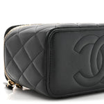 Lambskin Quilted Small Top Handle Vanity Case With Chain Black