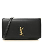 Grained Calfskin Monogram Phone Holder Crossbody Black