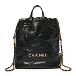 Shiny Calfskin Quilted Chanel 22 Backpack Black
