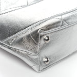 Metallic Calfskin Stitched CC Shopper Tote Silvery