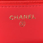 Lambskin Quilted CC Pearl Crush Wallet on Chain WOC Red