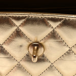 Metallic Shiny Aged Calfskin Quilted Nano Kelly Shopper Gold