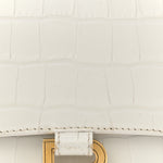 Calfskin Crocodile Embossed Small Hourglass Top Handle Bag White