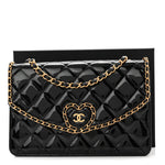 Patent Quilted Chain Around Heart Flap Black