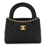 Shiny Aged Calfskin Quilted Nano Kelly Shopper Black