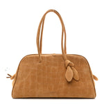 Suede Crocodile Embossed Le Turismo Bowling Bag Camel