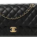 Lambskin Quilted Medium Double Flap Black