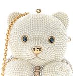 Pearl Crystal Sweetheart Bear Minaudiere Clutch White