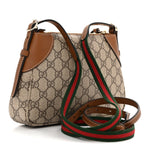 GG Supreme Monogram Textured Calfskin Small Emblem Shoulder Bag Beige Dark Brown