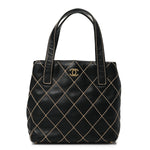 Calfskin Stitch Small Surpique Tote Black