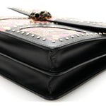 Calfskin Karung Studded Serpenti Forever Shoulder Bag Black Pink Multicolor