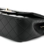 Lambskin Quilted Mini Top Handle Rectangular Flap Black