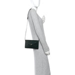 Calfskin Crocodile Embossed Envelope Clutch With Chain Emerald